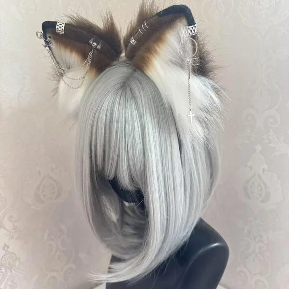Animal Headband Handmade Cat Wolf Fox Ears Cosplay Accessory Soft - Picture 3 of 4